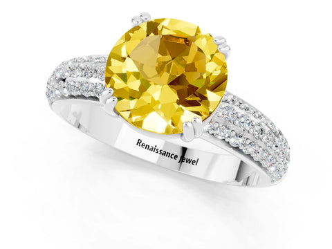 White gold Round Cut Cut Pave Diamond Engagement Ring with Channel Set Band and Four-Prong Setting_1