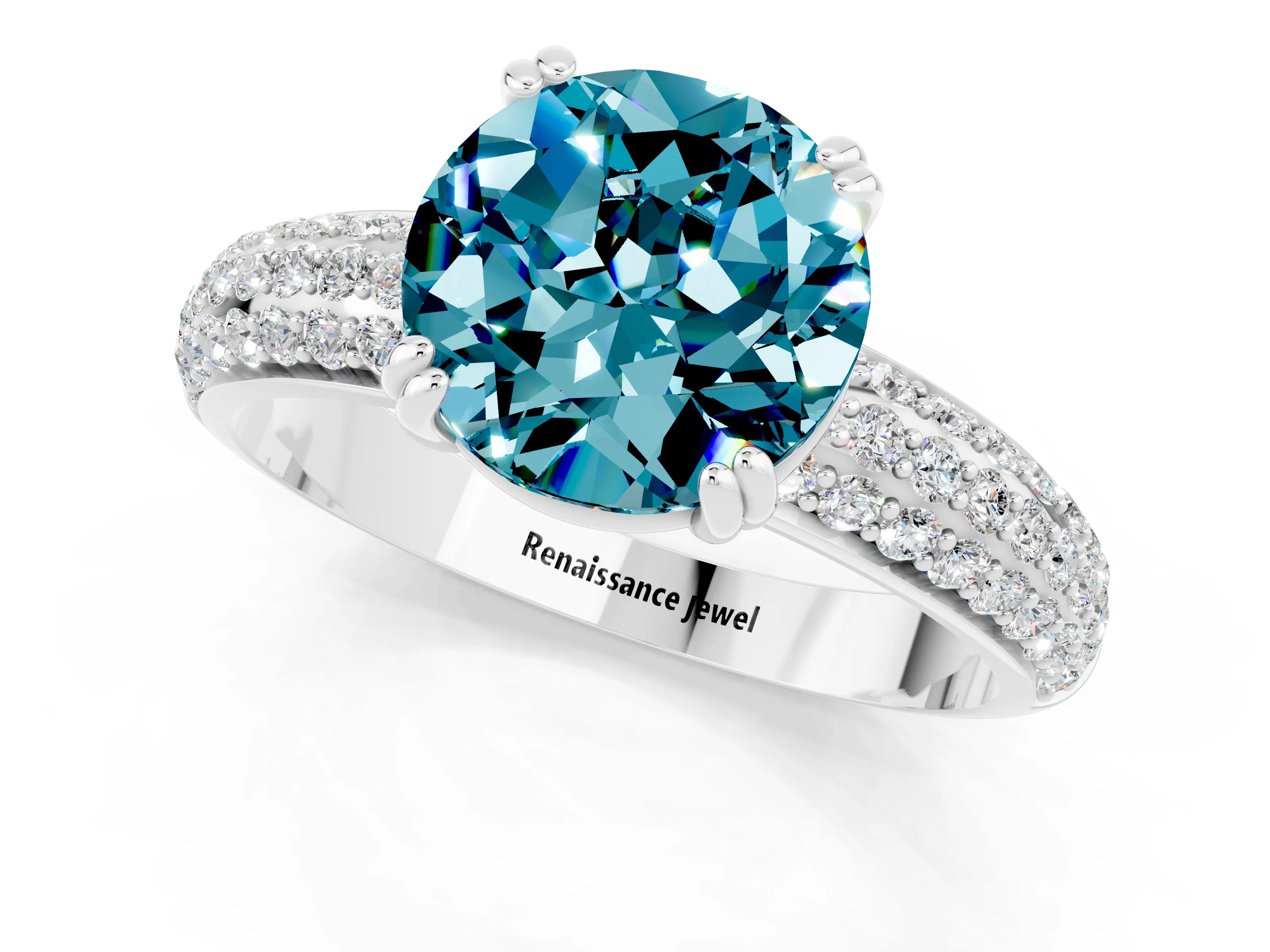 White gold Round Cut Cut Pave Diamond Engagement Ring with Channel Set Band and Four-Prong Setting_1