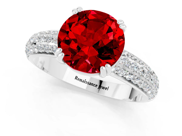 Silver Round Cut Cut Pave Diamond Engagement Ring with Channel Set Band and Four-Prong Setting