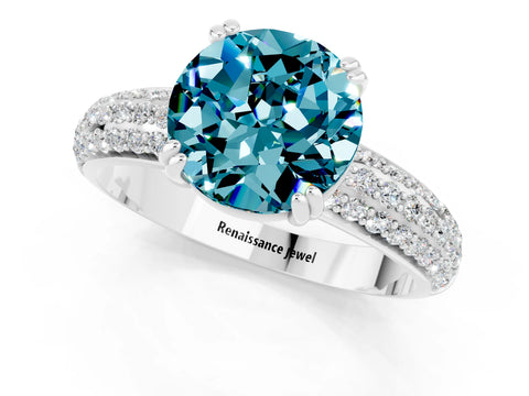 White gold Round Cut Cut Pave Diamond Engagement Ring with Channel Set Band and Four-Prong Setting_1