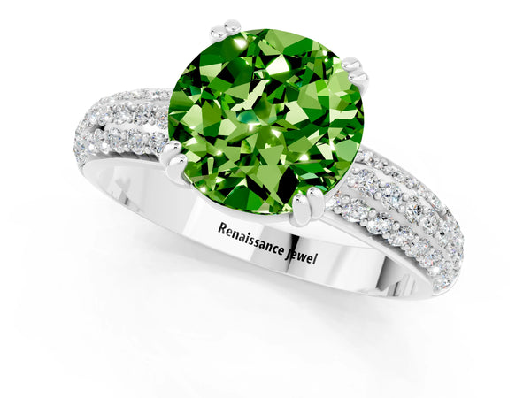 Platinum Round Cut Cut Pave Diamond Engagement Ring with Channel Set Band and Four-Prong Setting