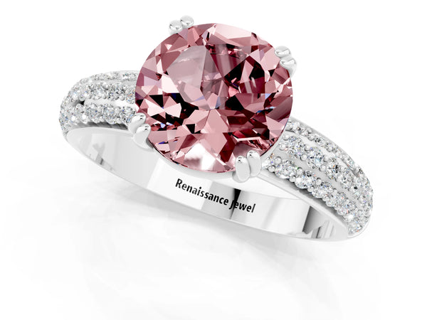 Silver Round Cut Cut Pave Diamond Engagement Ring with Channel Set Band and Four-Prong Setting