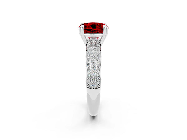 Silver Round Cut Cut Pave Diamond Engagement Ring with Channel Set Band and Four-Prong Setting