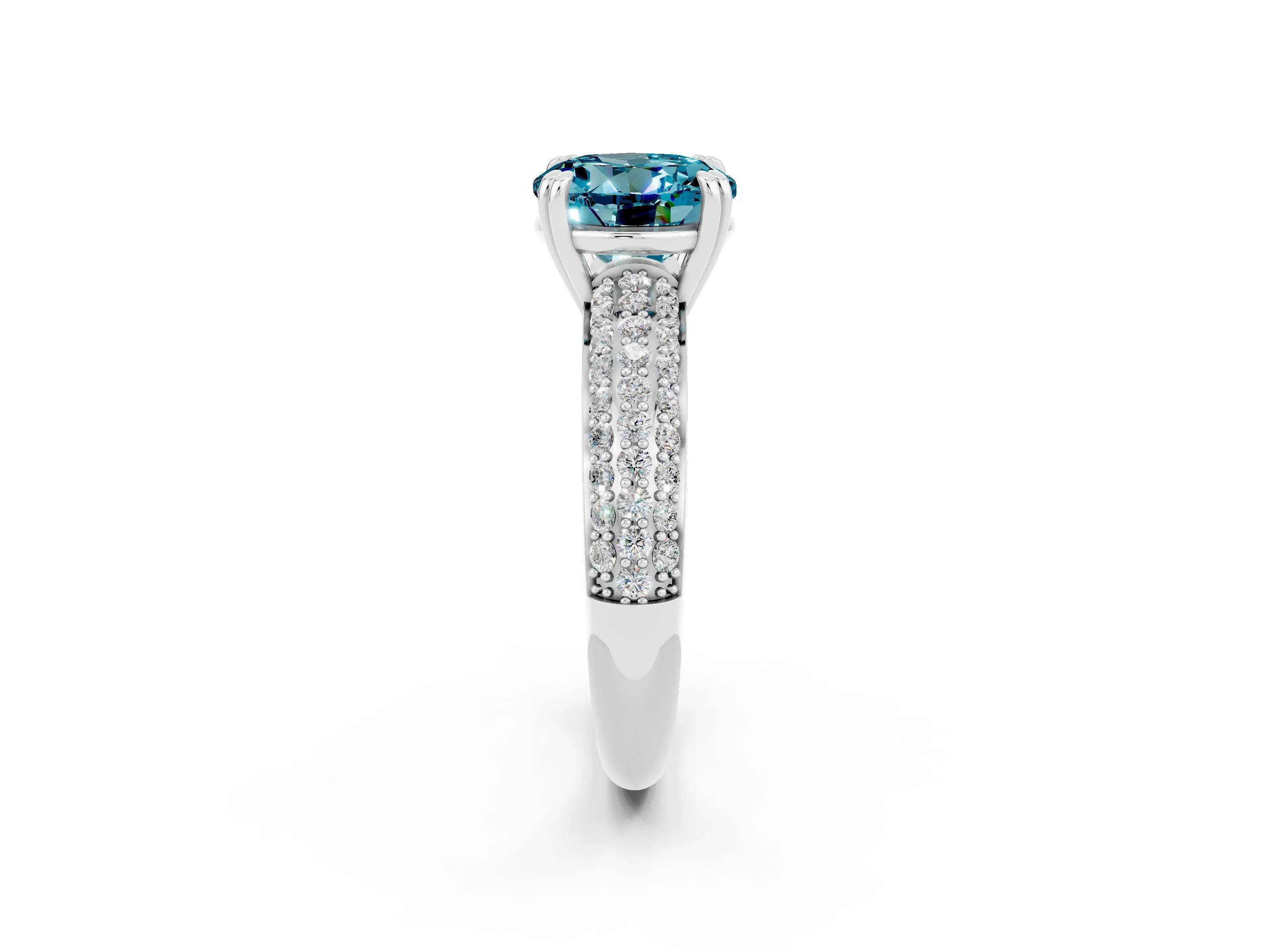White gold Round Cut Cut Pave Diamond Engagement Ring with Channel Set Band and Four-Prong Setting_2