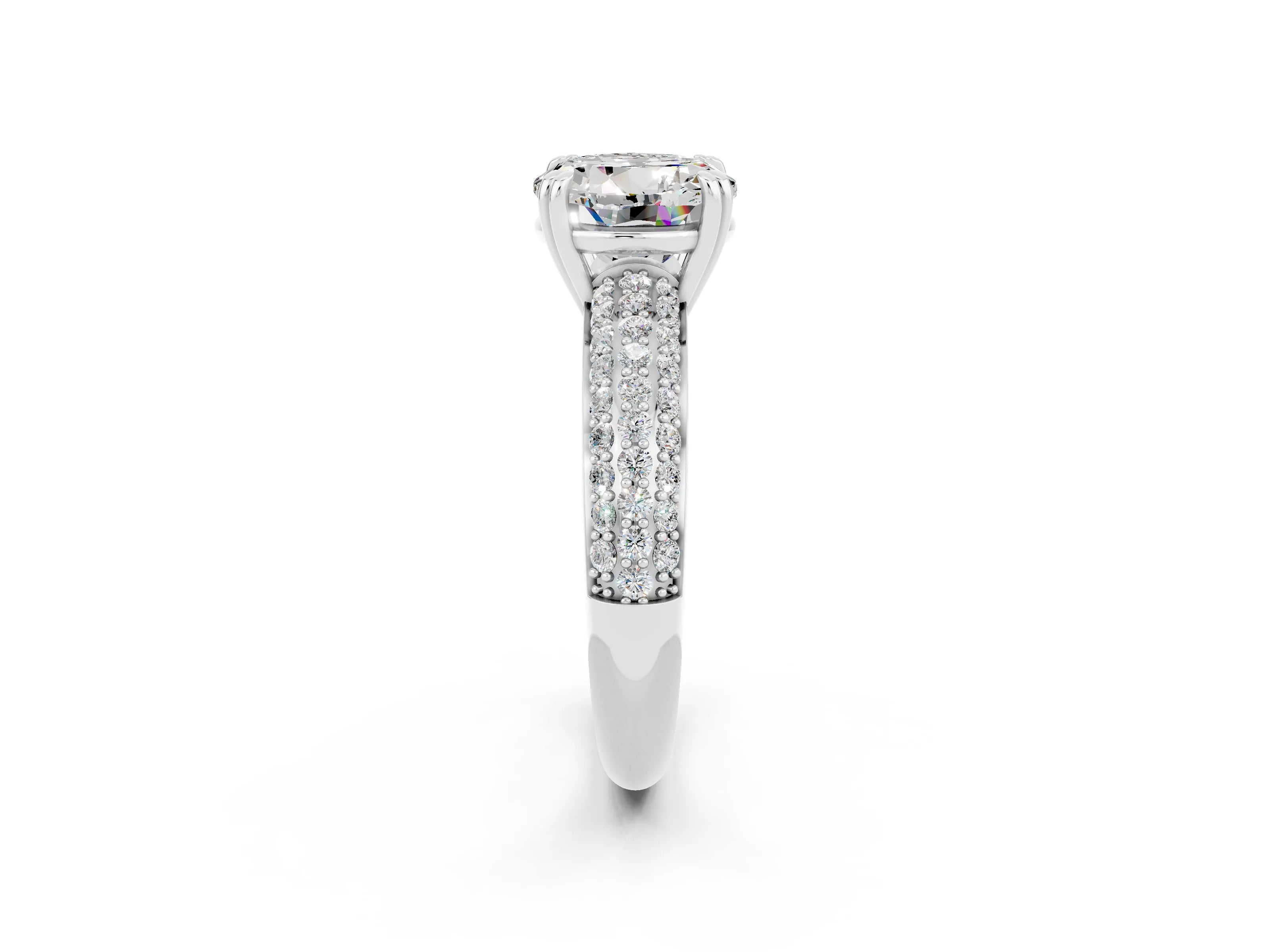 White gold Round Cut Cut Pave Diamond Engagement Ring with Channel Set Band and Four-Prong Setting_2