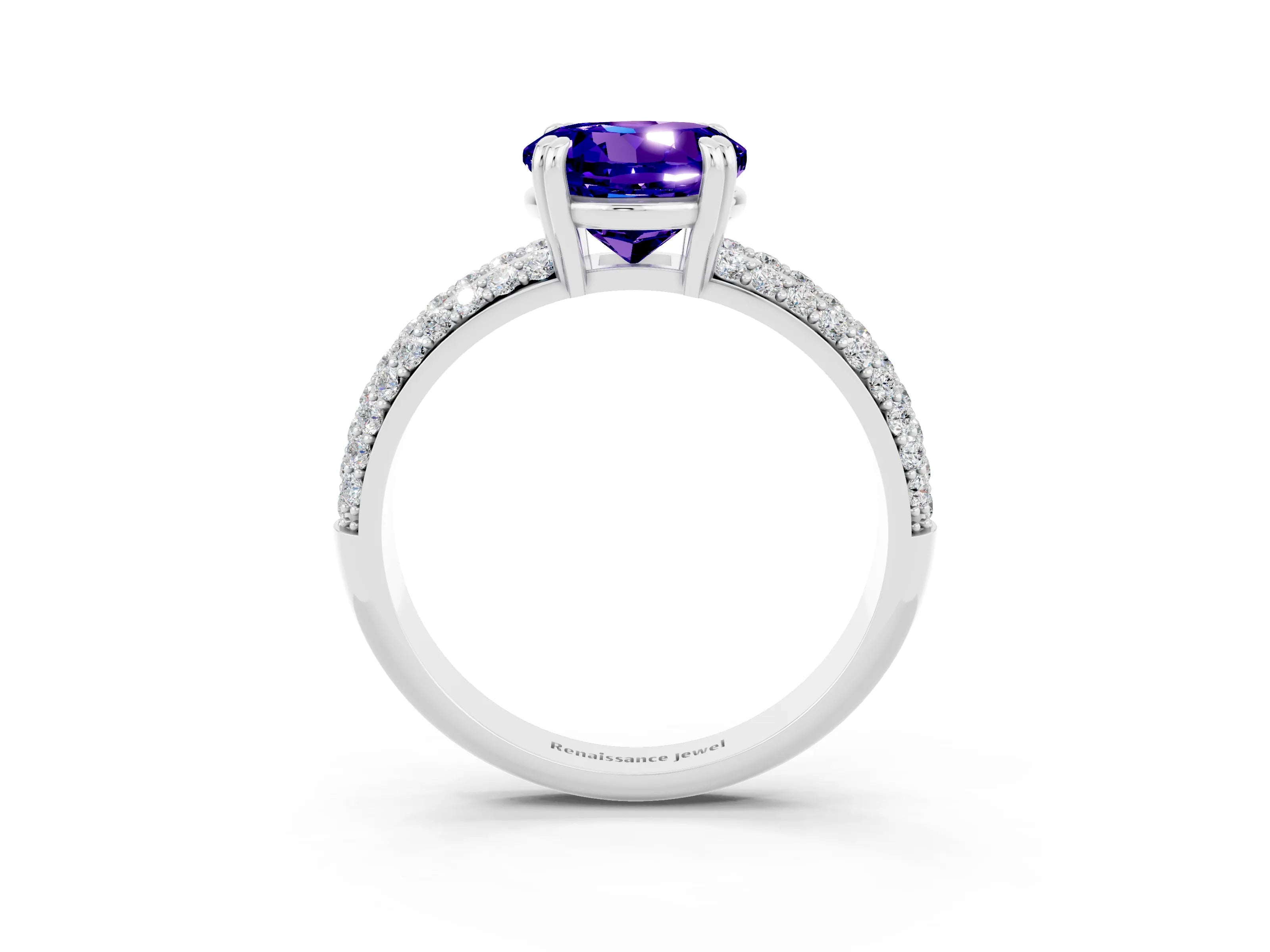 White gold Round Cut Cut Pave Diamond Engagement Ring with Channel Set Band and Four-Prong Setting_3