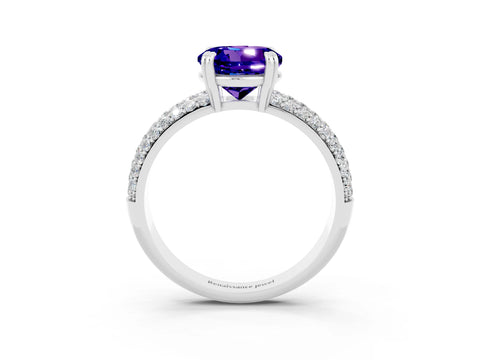 White gold Round Cut Cut Pave Diamond Engagement Ring with Channel Set Band and Four-Prong Setting_3