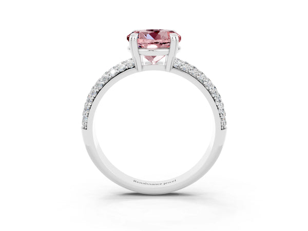 Silver Round Cut Cut Pave Diamond Engagement Ring with Channel Set Band and Four-Prong Setting