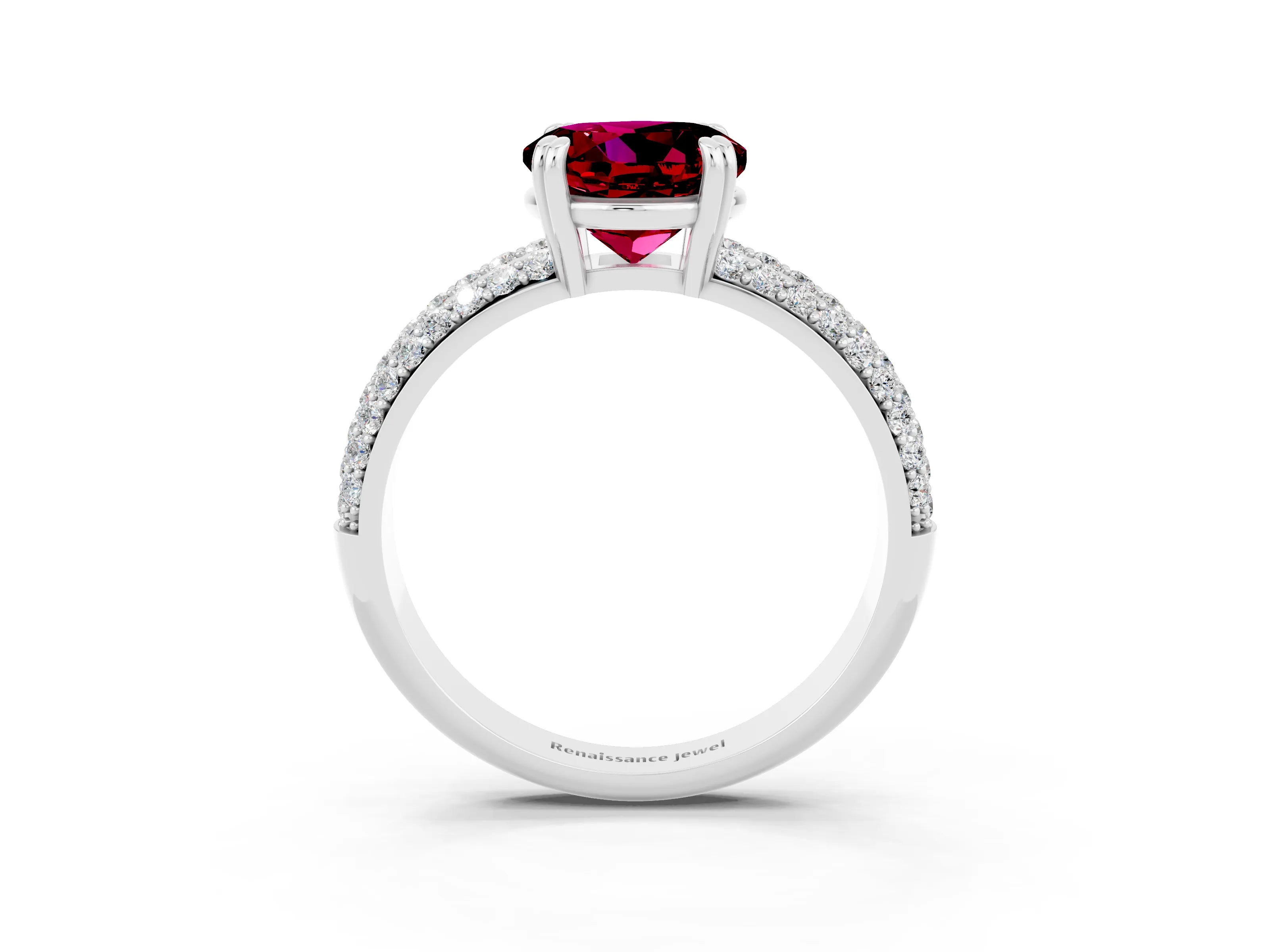 White gold Round Cut Cut Pave Diamond Engagement Ring with Channel Set Band and Four-Prong Setting_3
