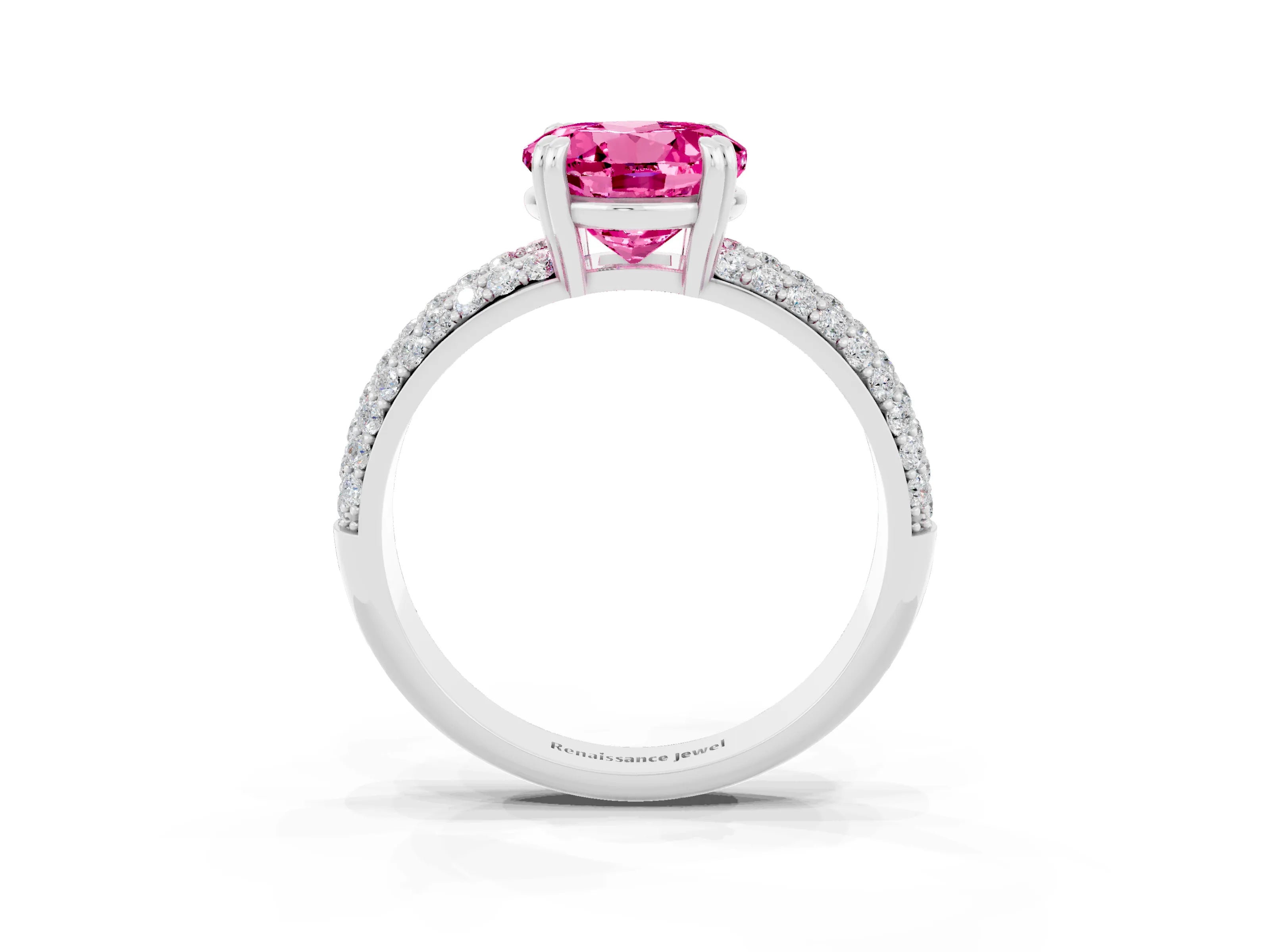 White gold Round Cut Cut Pave Diamond Engagement Ring with Channel Set Band and Four-Prong Setting_3