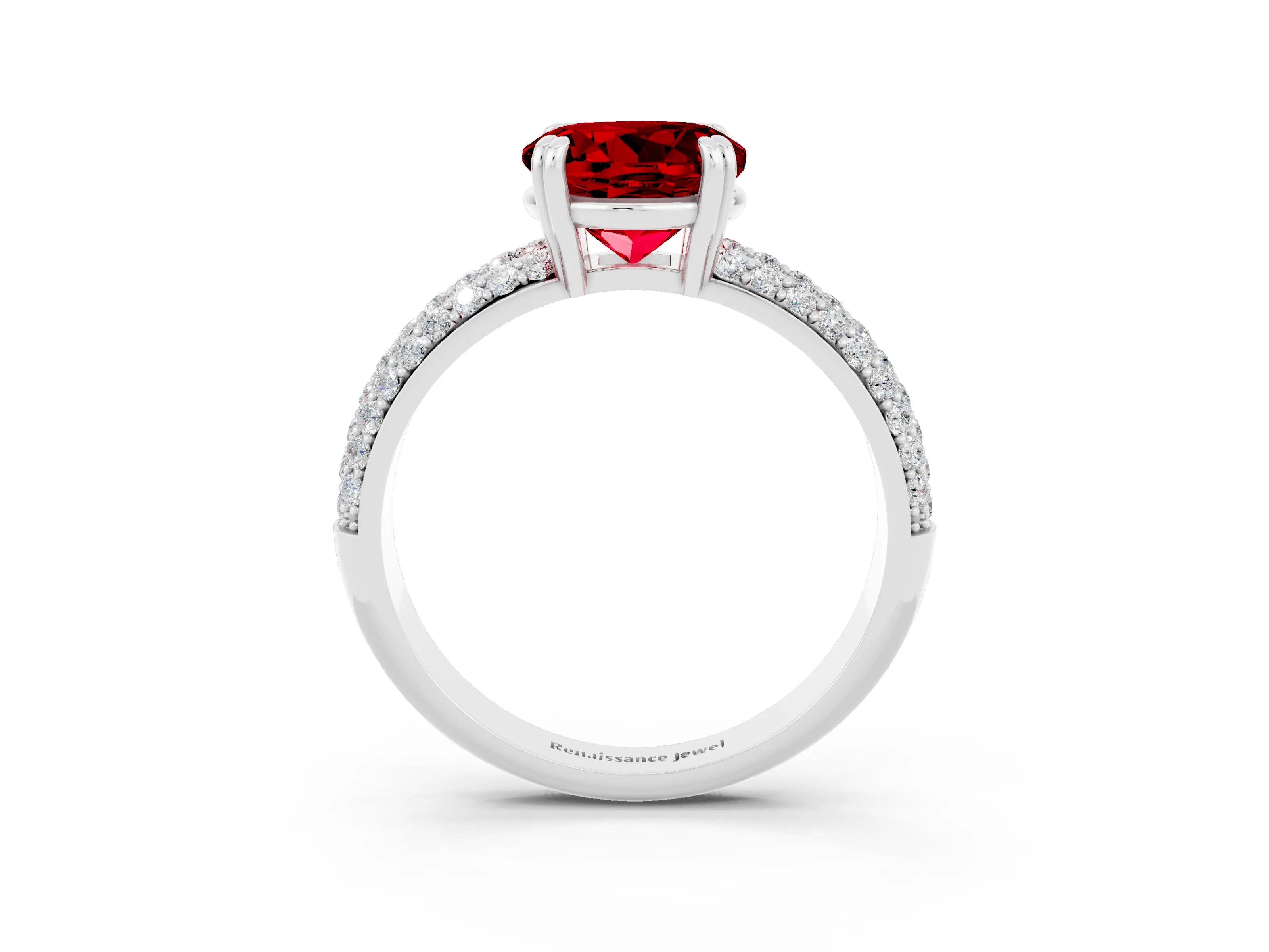 White gold Round Cut Cut Pave Diamond Engagement Ring with Channel Set Band and Four-Prong Setting_3