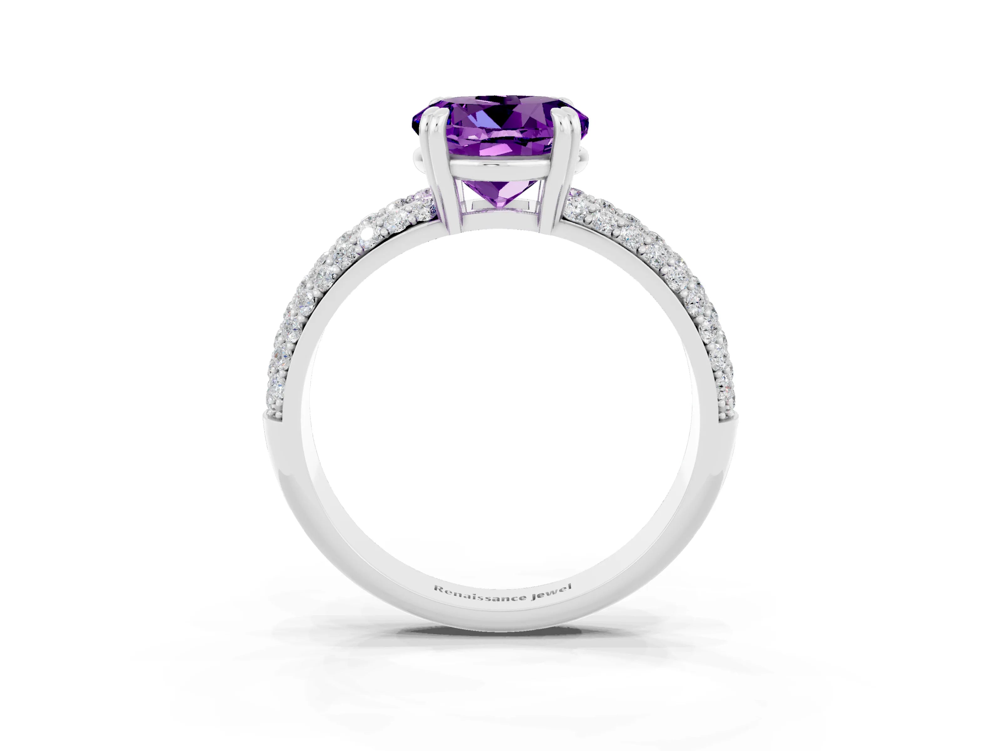 White gold Round Cut Cut Pave Diamond Engagement Ring with Channel Set Band and Four-Prong Setting_3