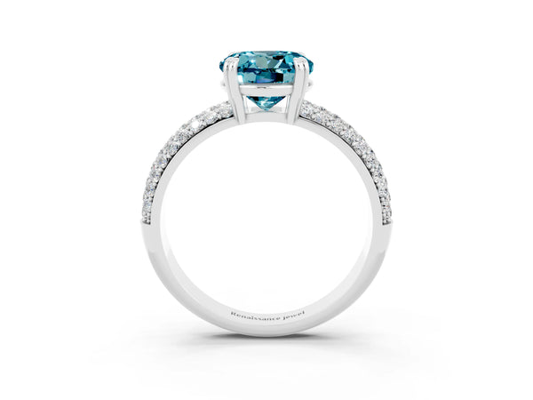 White gold Round Cut Cut Pave Diamond Engagement Ring with Channel Set Band and Four-Prong Setting