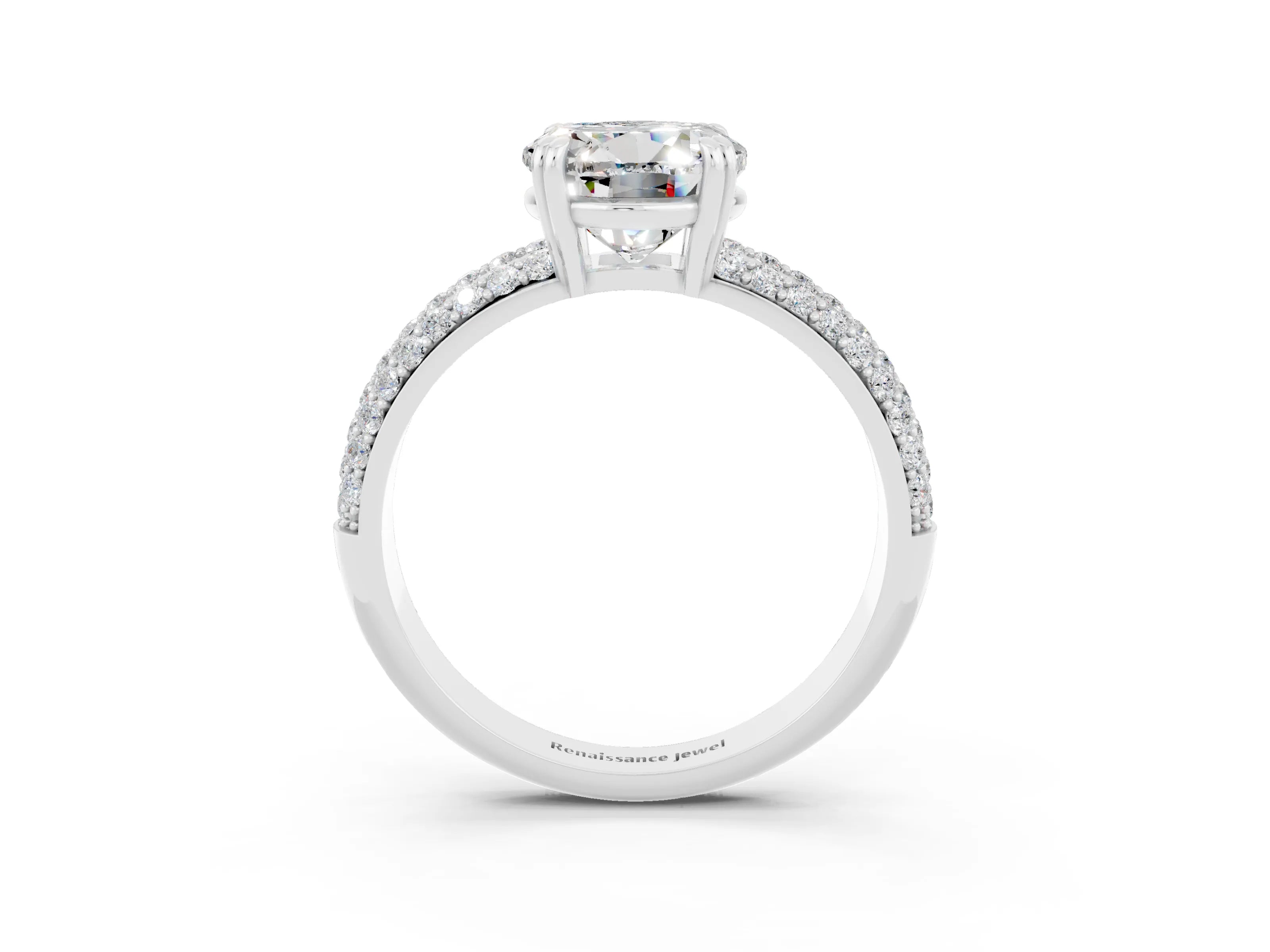 White gold Round Cut Cut Pave Diamond Engagement Ring with Channel Set Band and Four-Prong Setting_3