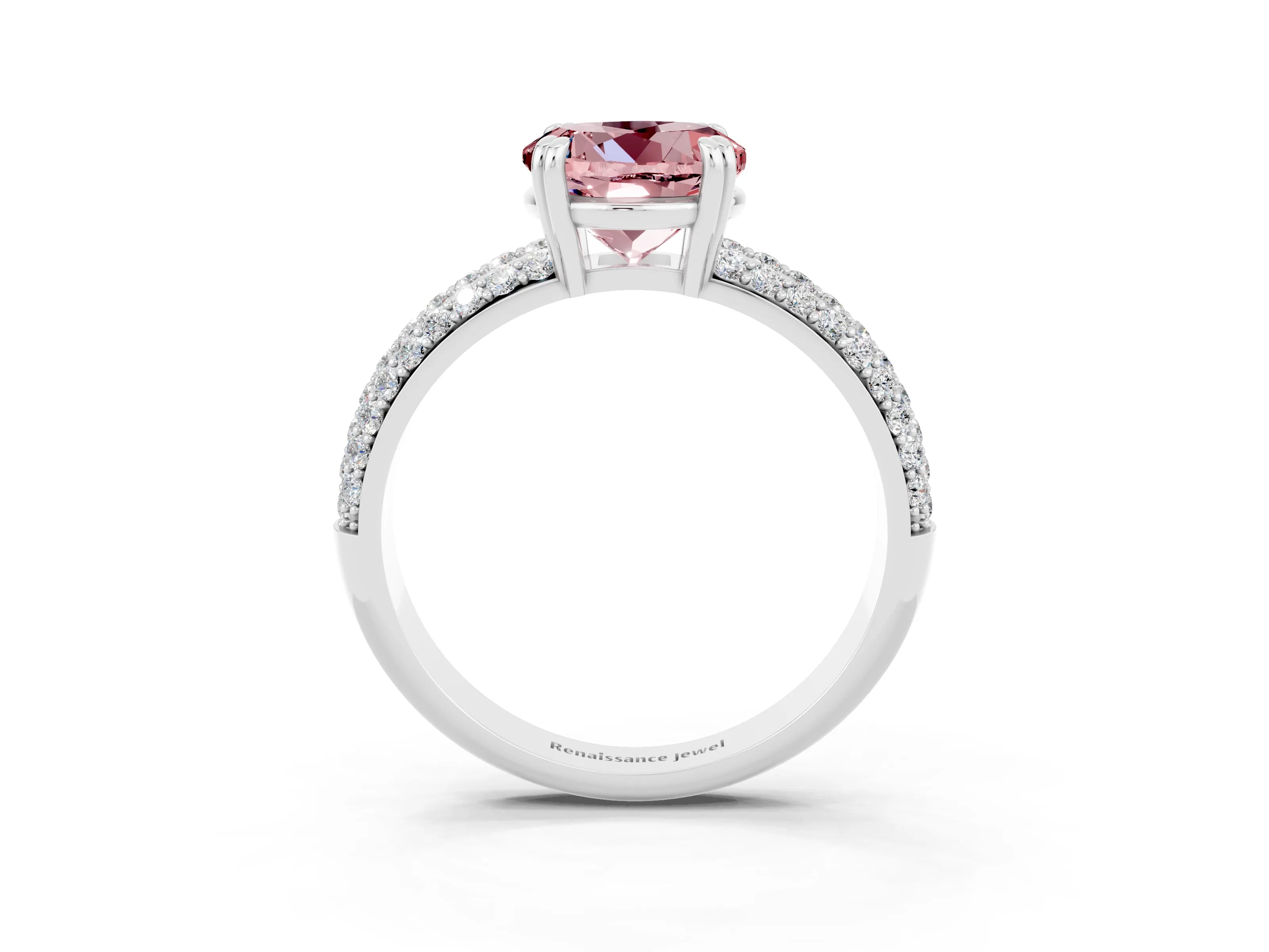 White gold Round Cut Cut Pave Diamond Engagement Ring with Channel Set Band and Four-Prong Setting_3