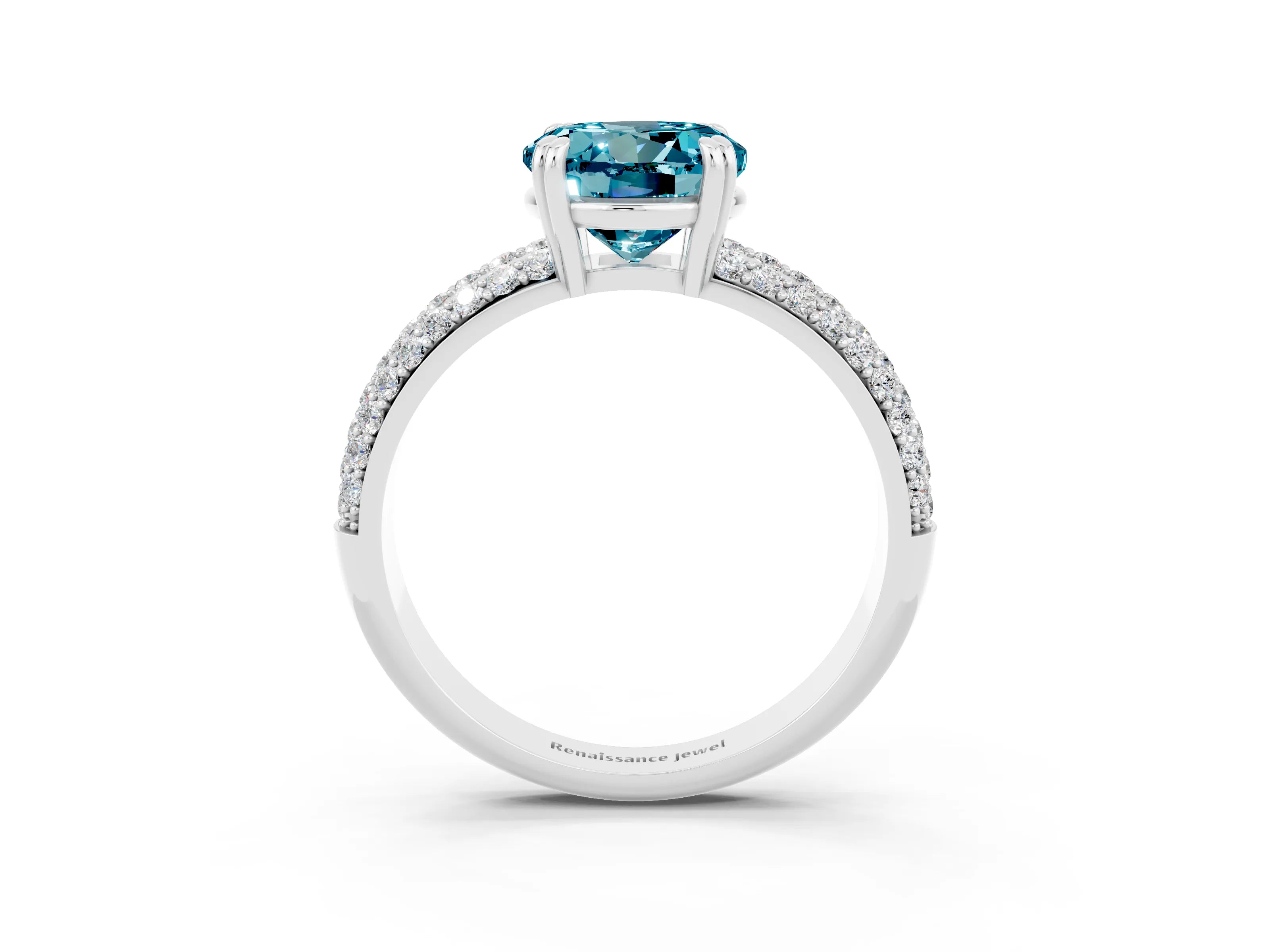 White gold Round Cut Cut Pave Diamond Engagement Ring with Channel Set Band and Four-Prong Setting_3