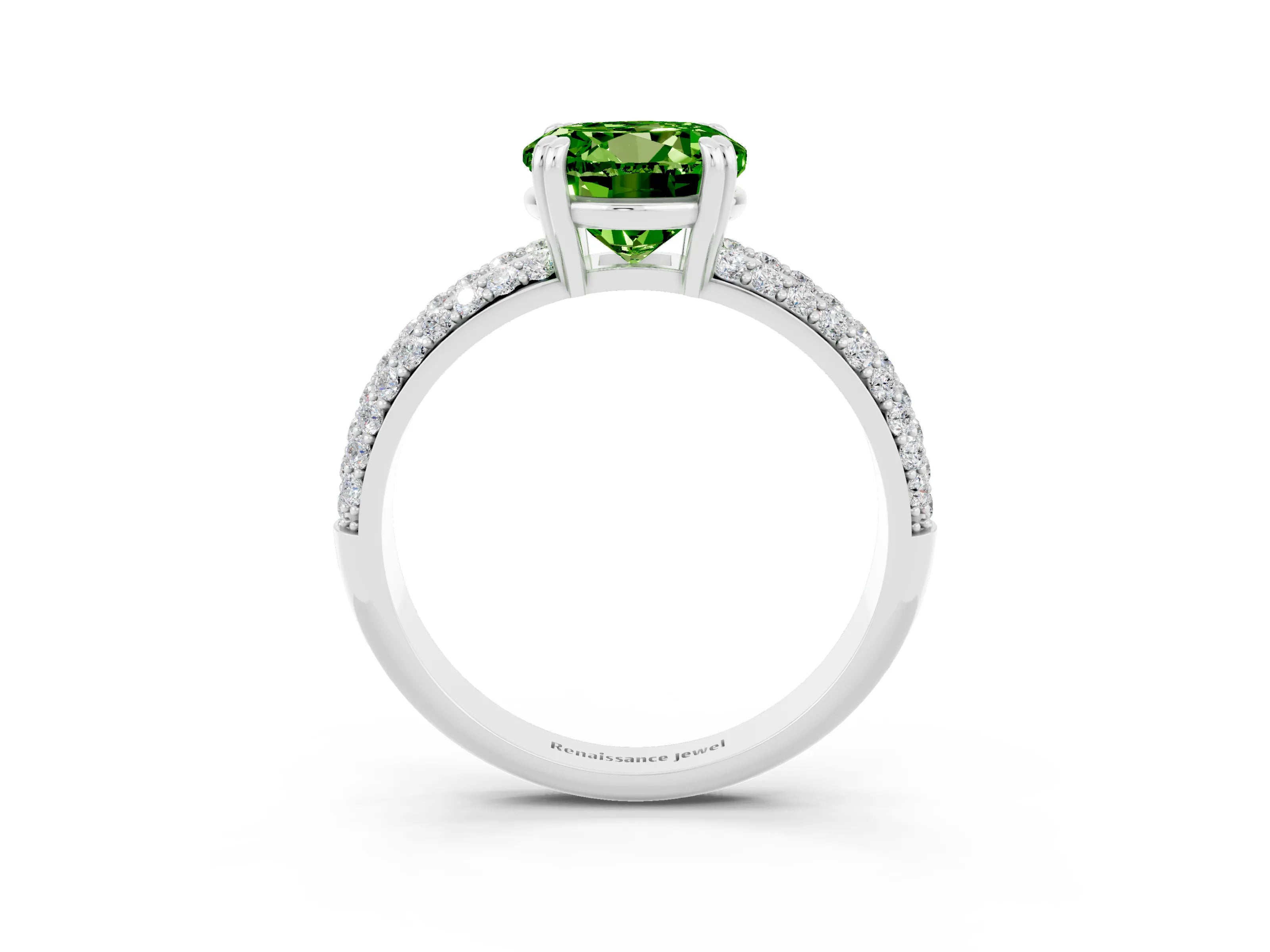 White gold Round Cut Cut Pave Diamond Engagement Ring with Channel Set Band and Four-Prong Setting_3