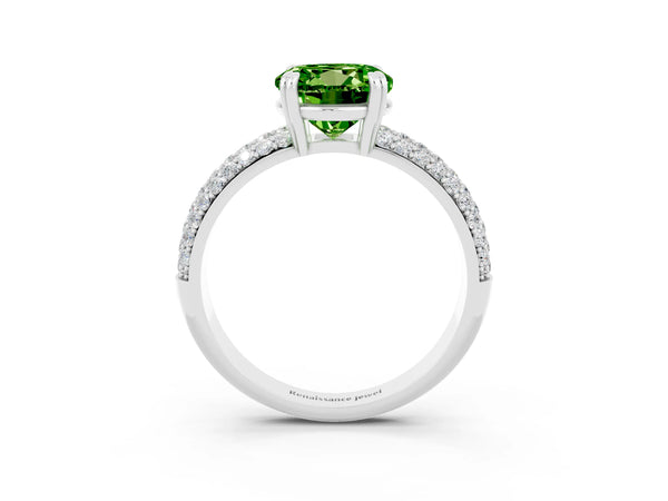 Platinum Round Cut Cut Pave Diamond Engagement Ring with Channel Set Band and Four-Prong Setting