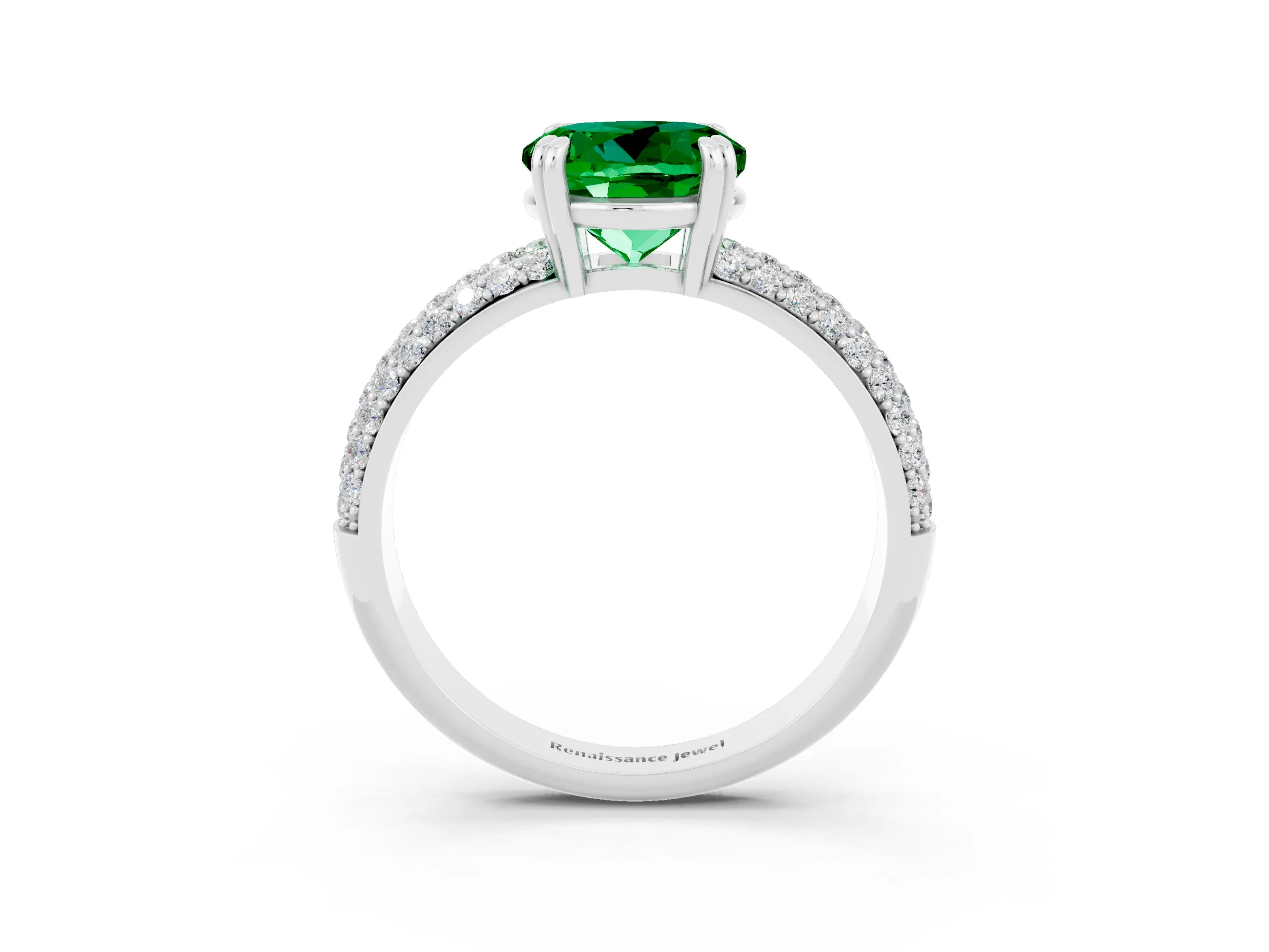 White gold Round Cut Cut Pave Diamond Engagement Ring with Channel Set Band and Four-Prong Setting_3