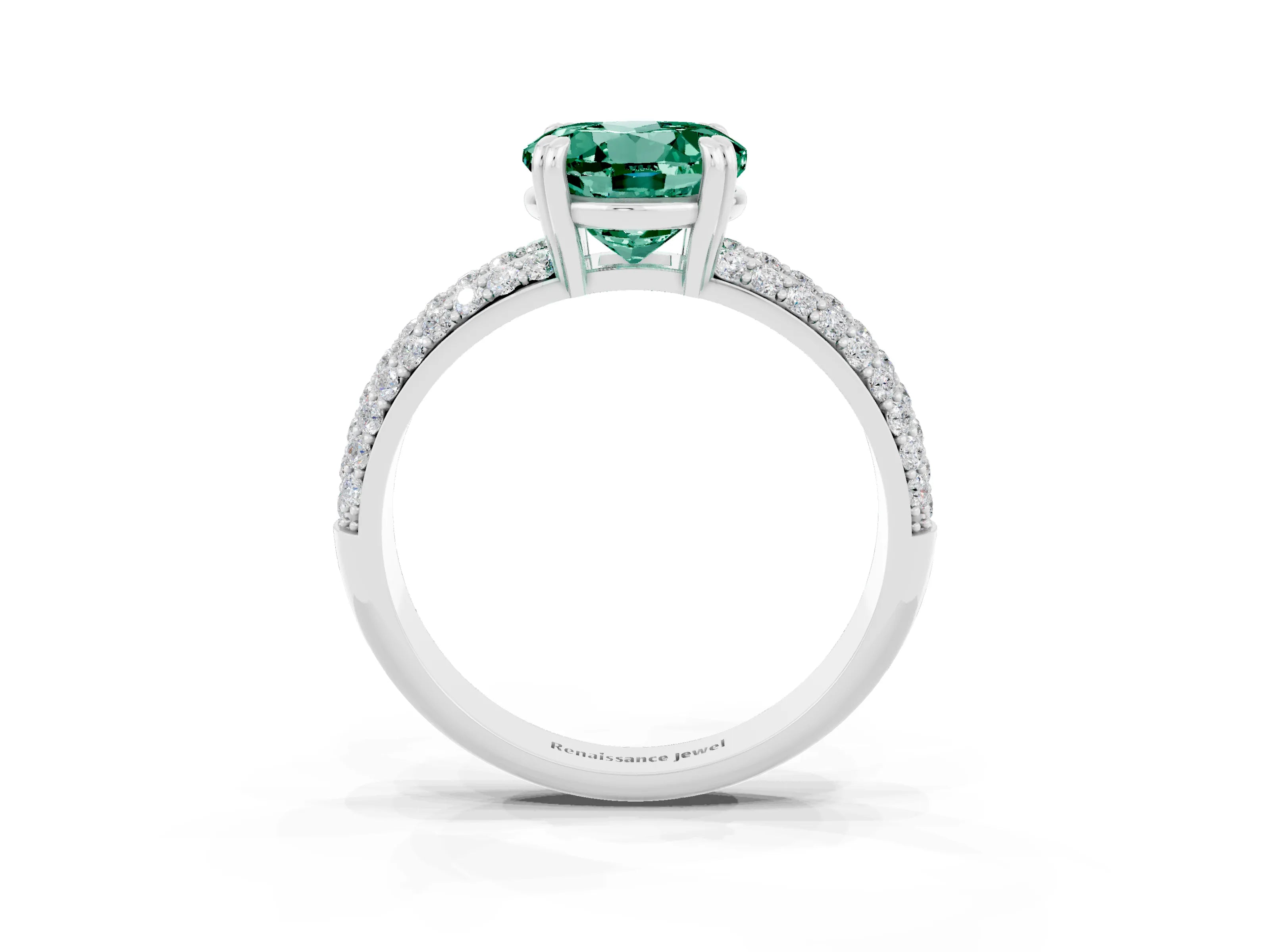 White gold Round Cut Cut Pave Diamond Engagement Ring with Channel Set Band and Four-Prong Setting_3