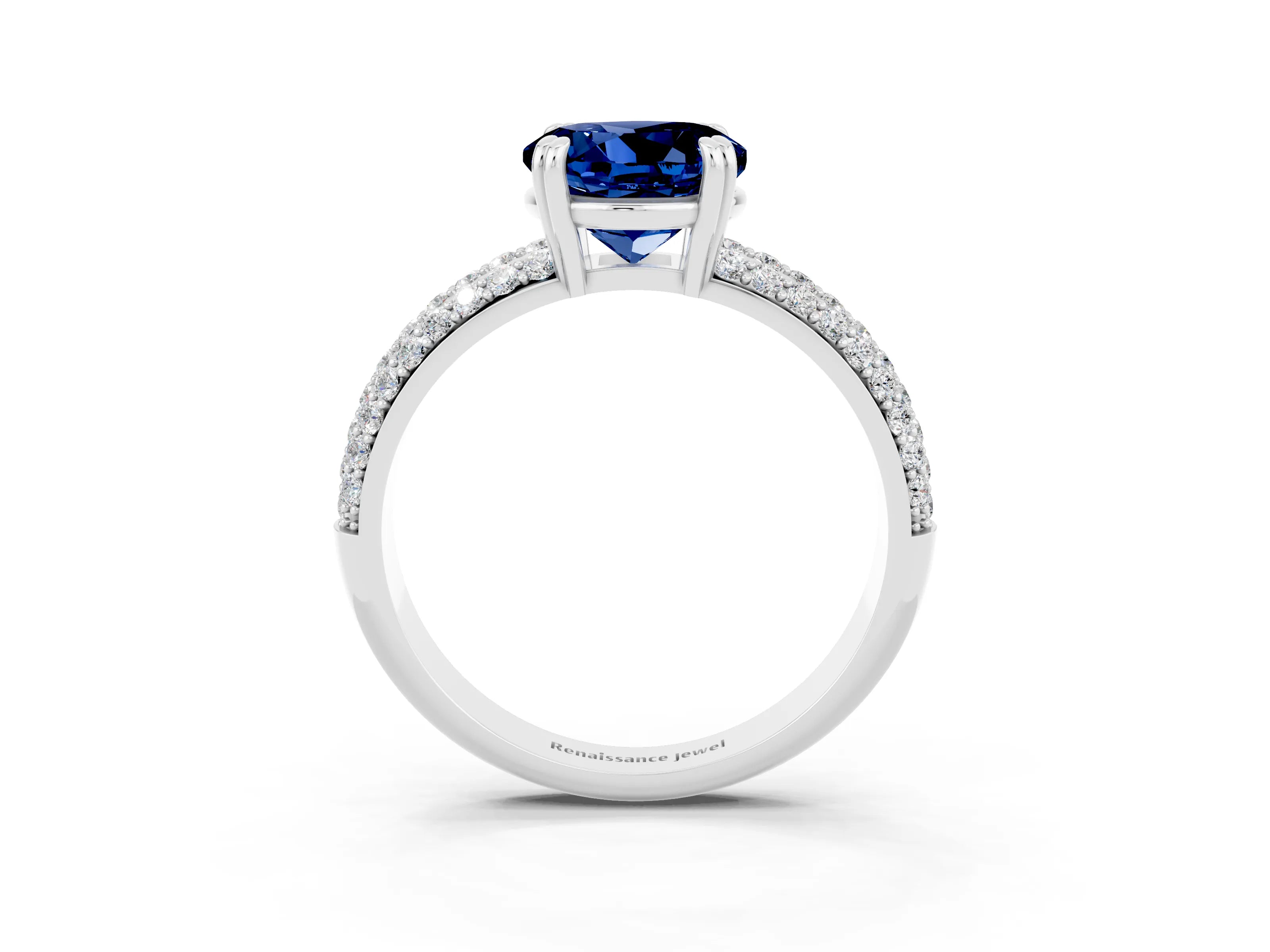 White gold Round Cut Cut Pave Diamond Engagement Ring with Channel Set Band and Four-Prong Setting_3