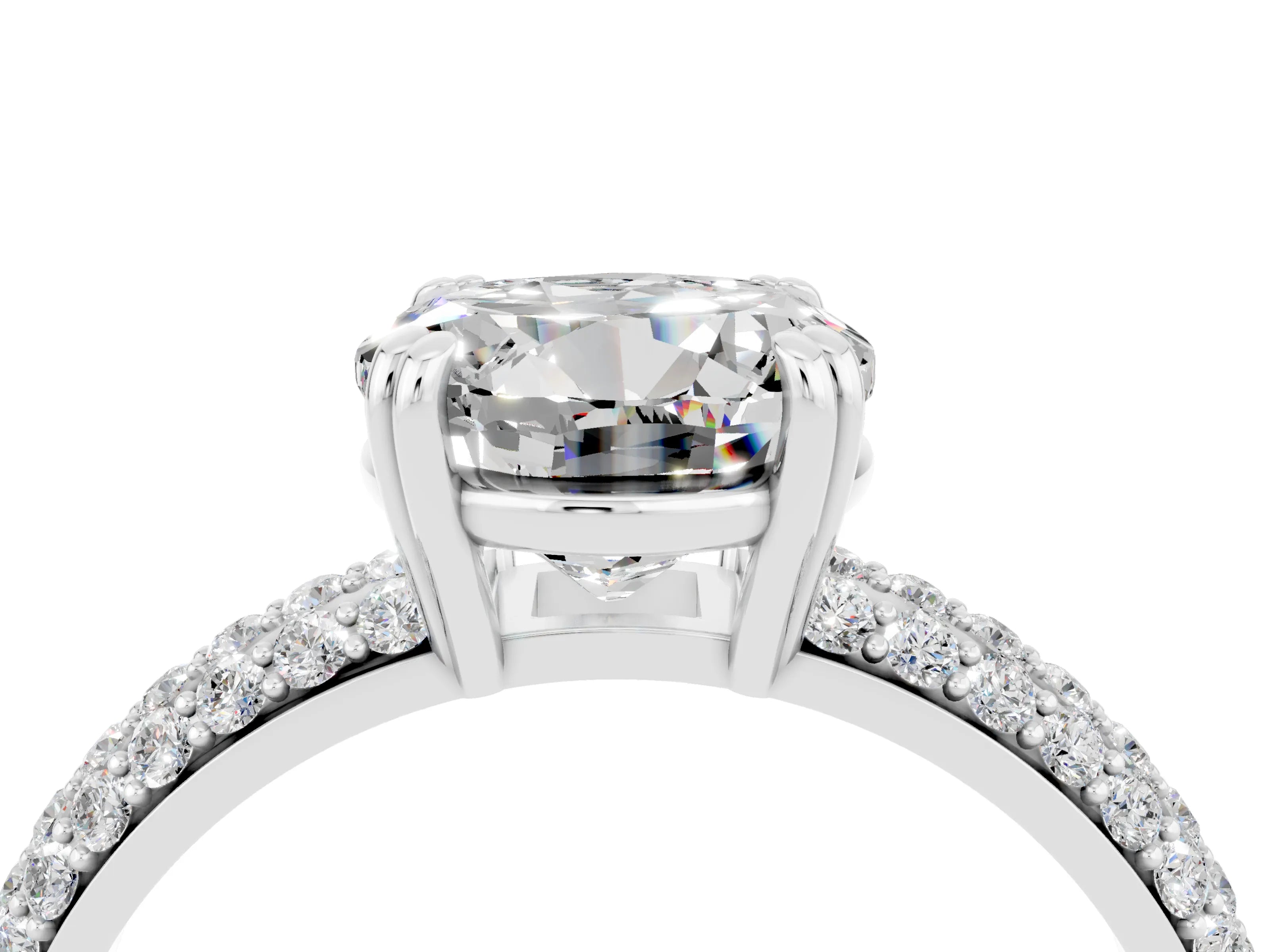 White gold Round Cut Cut Pave Diamond Engagement Ring with Channel Set Band and Four-Prong Setting_4