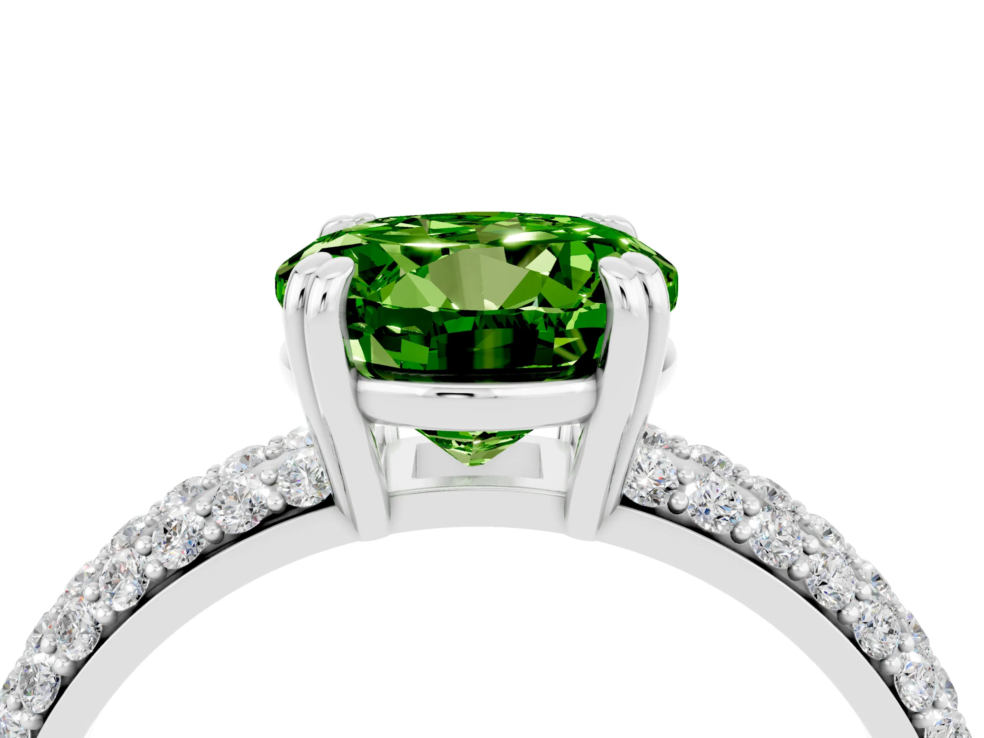 White gold Round Cut Cut Pave Diamond Engagement Ring with Channel Set Band and Four-Prong Setting_4