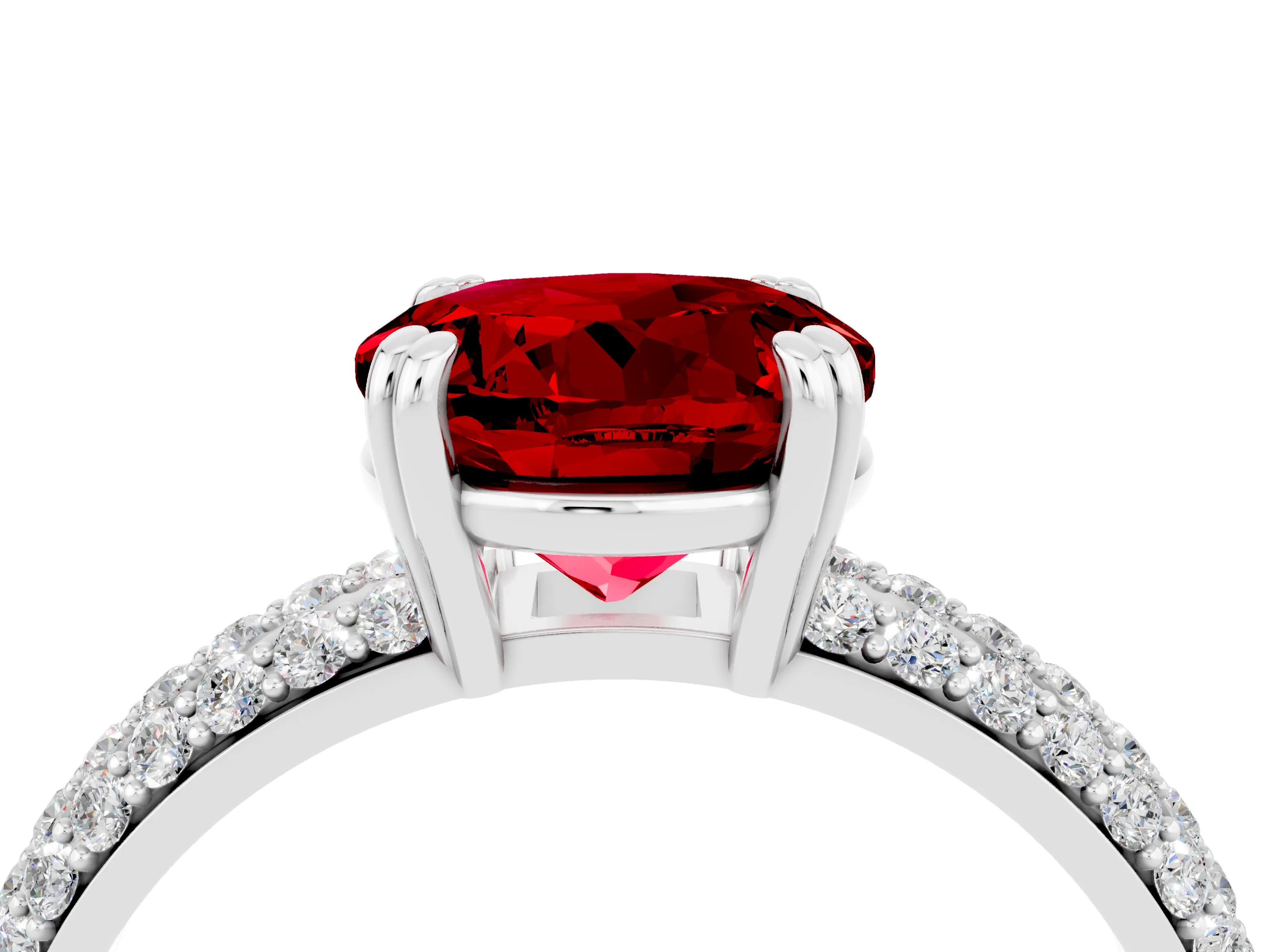 White gold Round Cut Cut Pave Diamond Engagement Ring with Channel Set Band and Four-Prong Setting_4