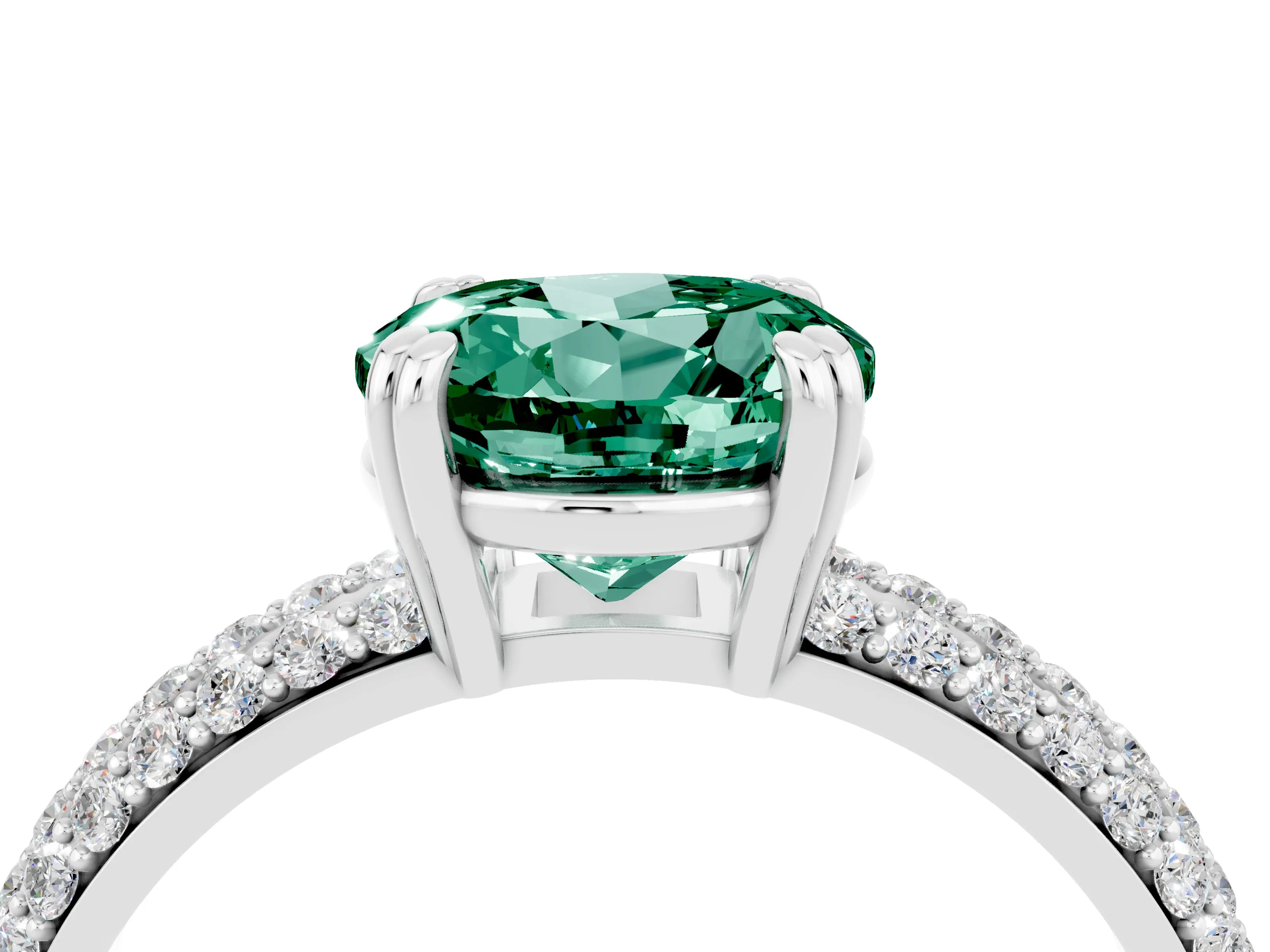 White gold Round Cut Cut Pave Diamond Engagement Ring with Channel Set Band and Four-Prong Setting_4