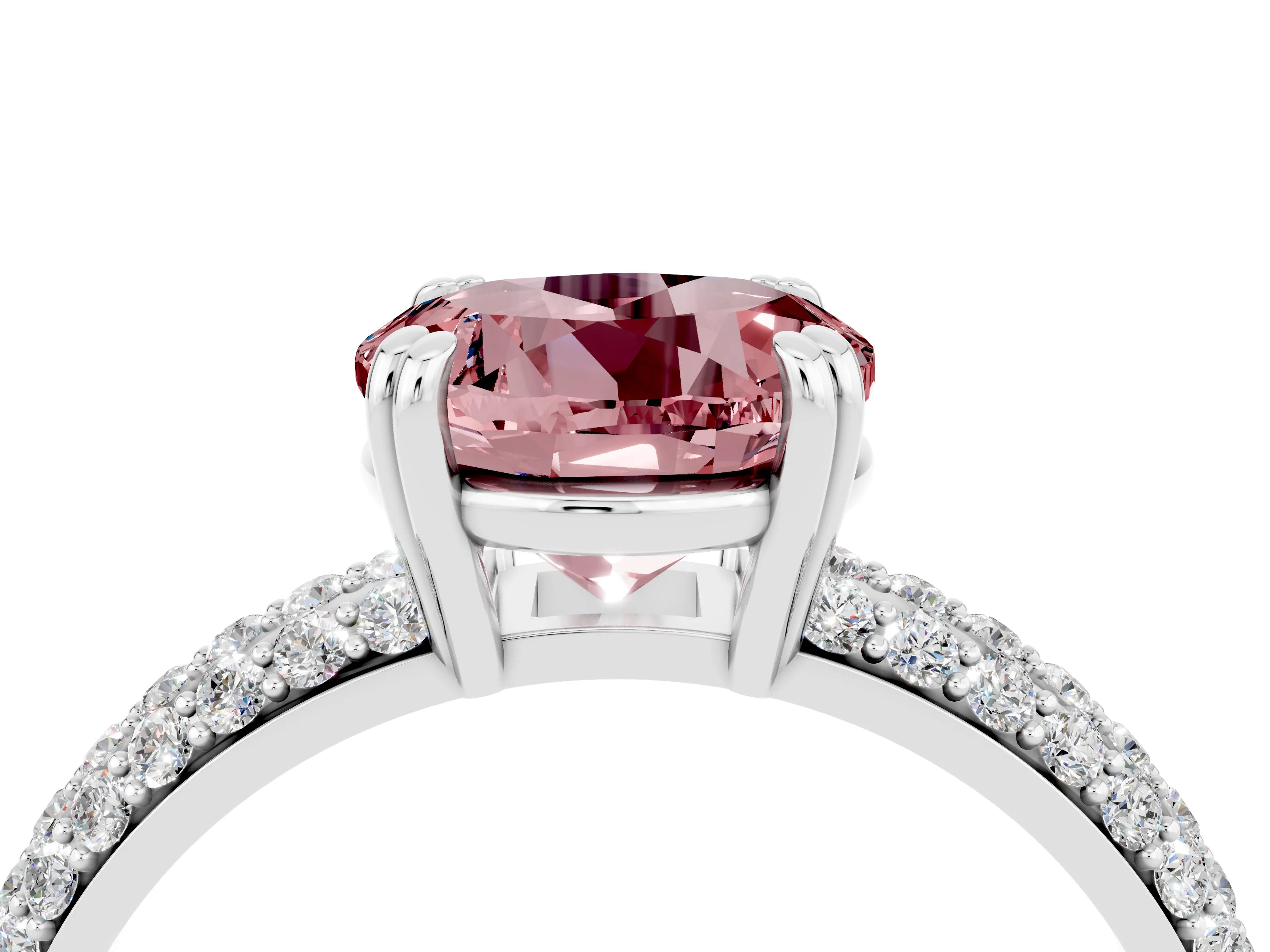 White gold Round Cut Cut Pave Diamond Engagement Ring with Channel Set Band and Four-Prong Setting_4