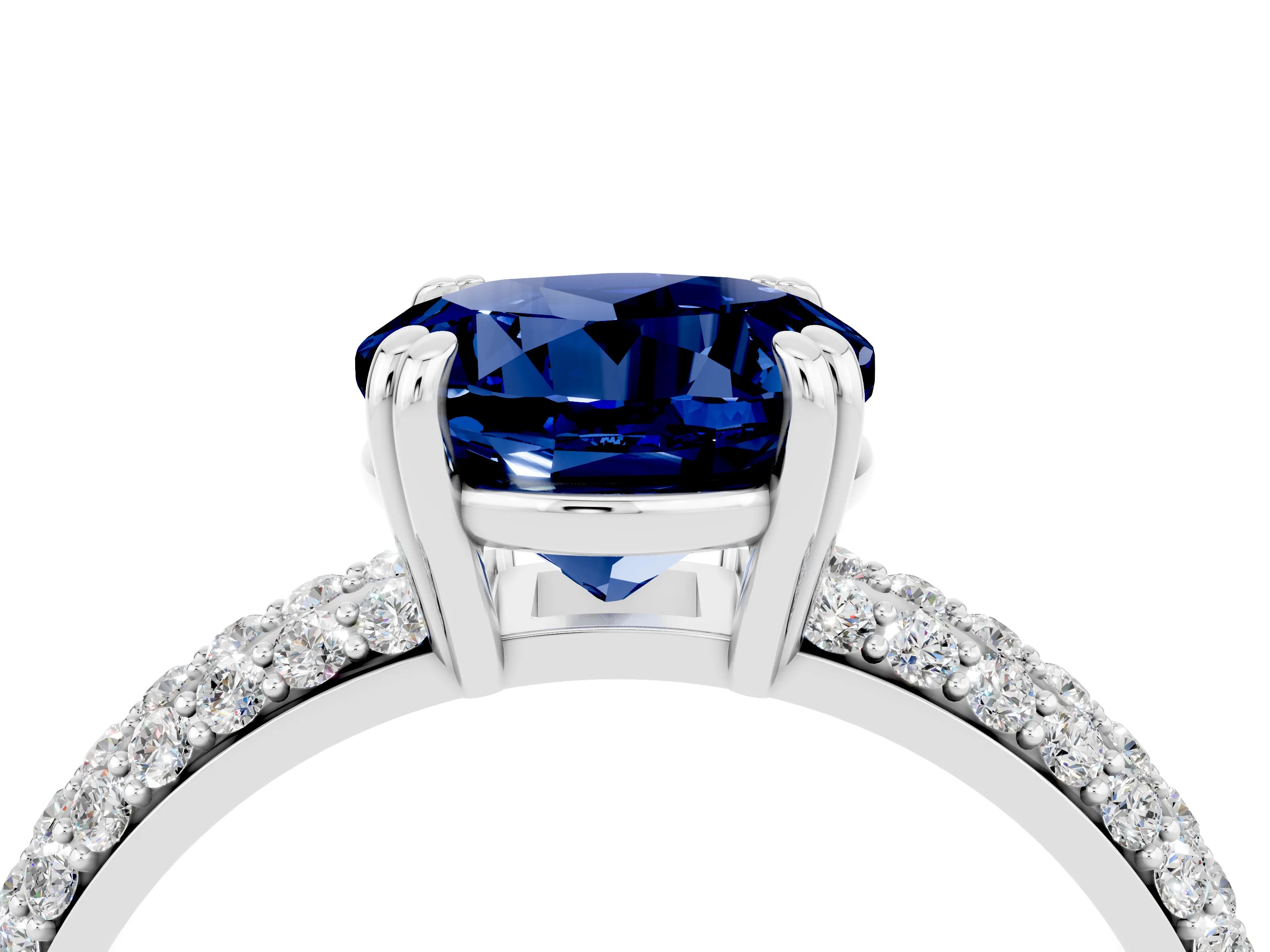 White gold Round Cut Cut Pave Diamond Engagement Ring with Channel Set Band and Four-Prong Setting_4