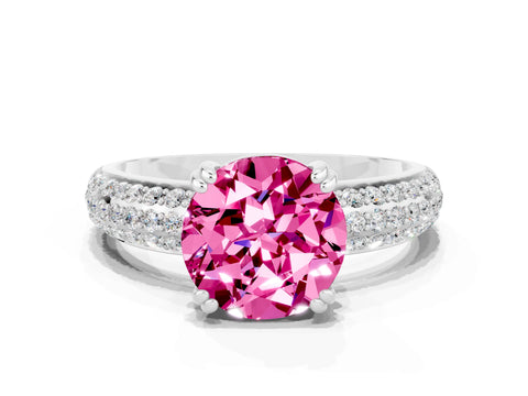 White gold Round Cut Cut Pave Diamond Engagement Ring with Channel Set Band and Four-Prong Setting