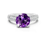 White gold Round Cut Cut Pave Diamond Engagement Ring with Channel Set Band and Four-Prong Setting