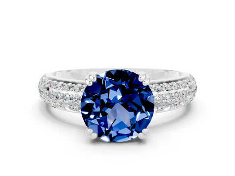 White gold Round Cut Cut Pave Diamond Engagement Ring with Channel Set Band and Four-Prong Setting