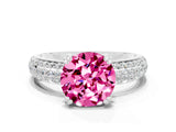 White gold Round Cut Cut Pave Diamond Engagement Ring with Channel Set Band and Four-Prong Setting