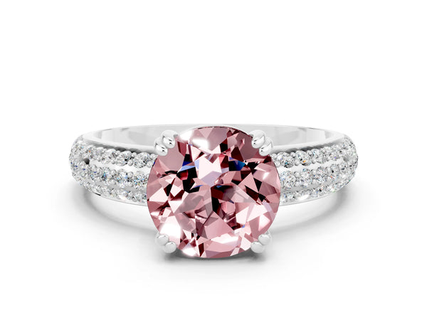 Platinum Round Cut Cut Pave Diamond Engagement Ring with Channel Set Band and Four-Prong Setting