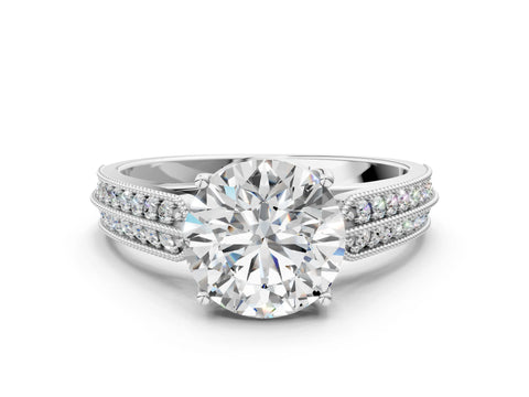 Silver 0.55 Carat E VVS1 Princess Cut Pave Split Shank Engagement Ring with Four-Prong Setting