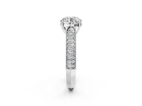 Silver 0.55 Carat E VVS1 Princess Cut Pave Split Shank Engagement Ring with Four-Prong Setting