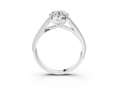 Silver 0.55 Carat E VVS1 Princess Cut Pave Split Shank Engagement Ring with Four-Prong Setting
