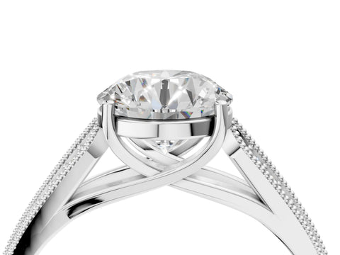 Silver 0.55 Carat E VVS1 Princess Cut Pave Split Shank Engagement Ring with Four-Prong Setting