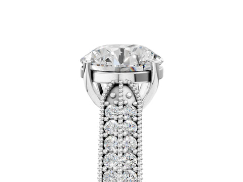 Silver 0.55 Carat E VVS1 Princess Cut Pave Split Shank Engagement Ring with Four-Prong Setting