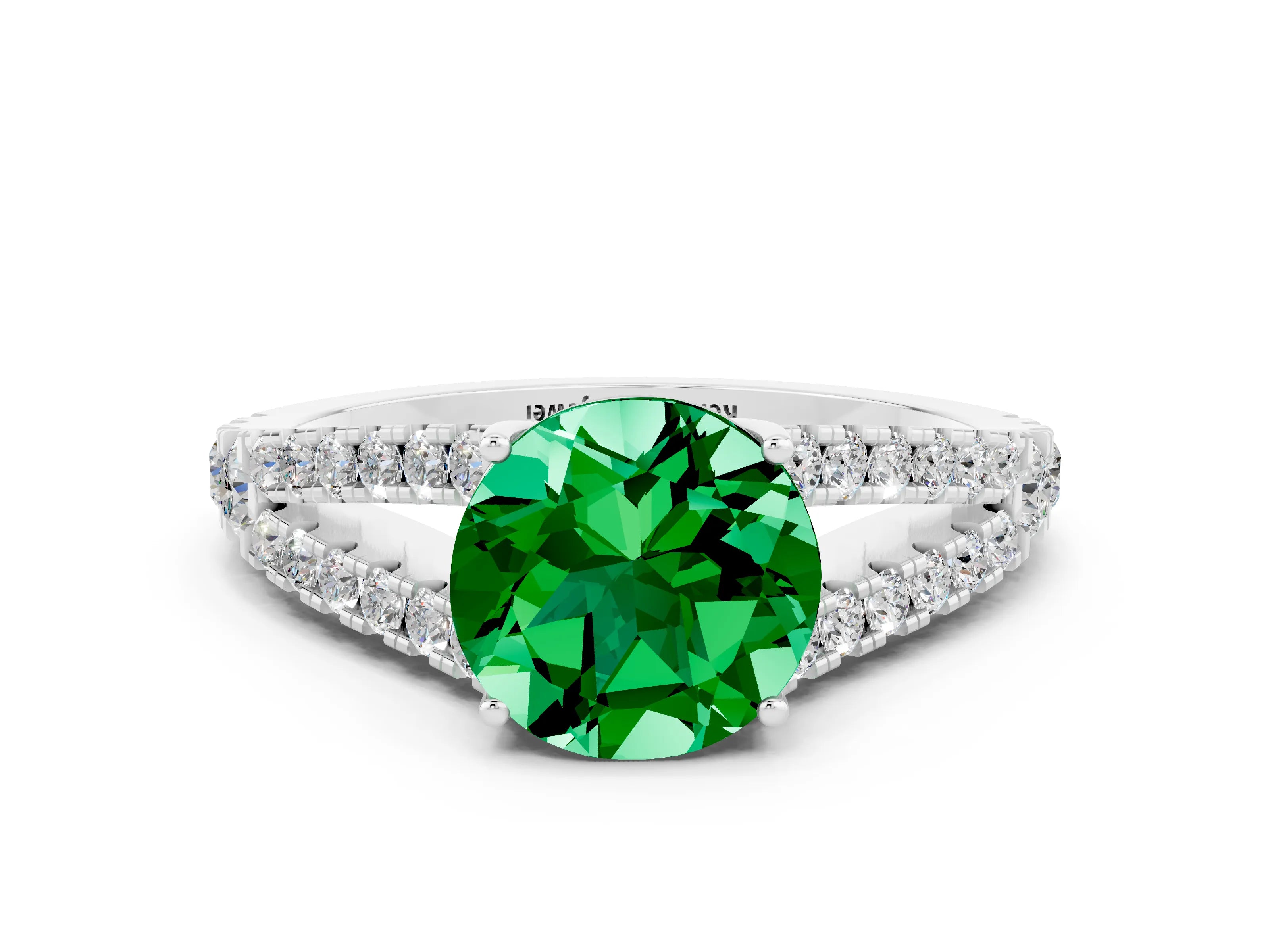 White gold Round Cut Cut Split Shank Pave Diamond Engagement Ring with Four-Prong Setting