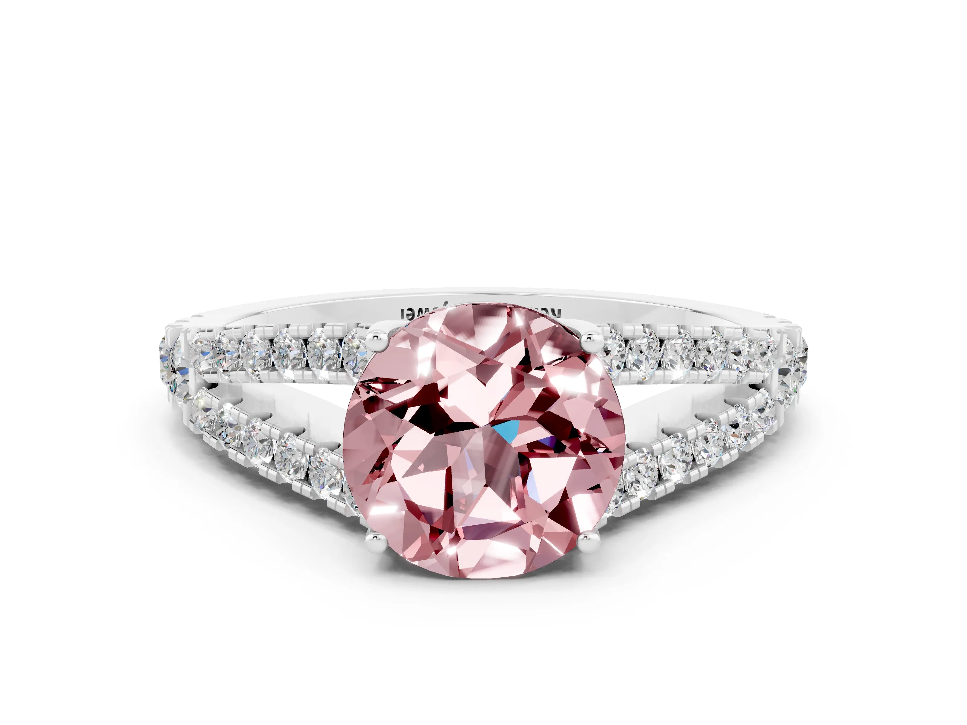 White gold Round Cut Cut Split Shank Pave Diamond Engagement Ring with Four-Prong Setting