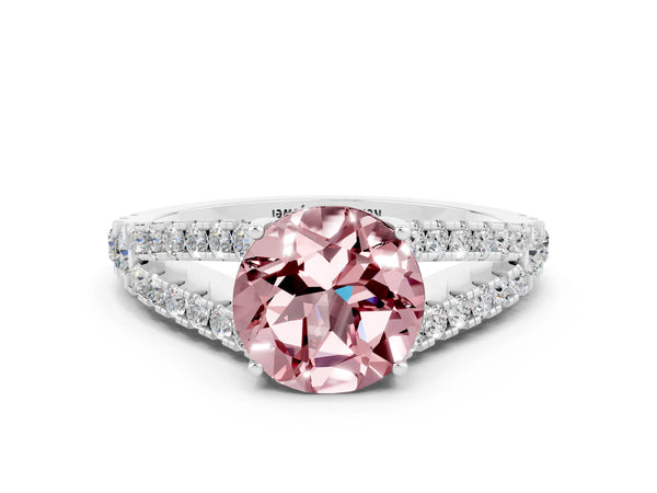 White gold Round Cut Cut Split Shank Pave Diamond Engagement Ring with Four-Prong Setting