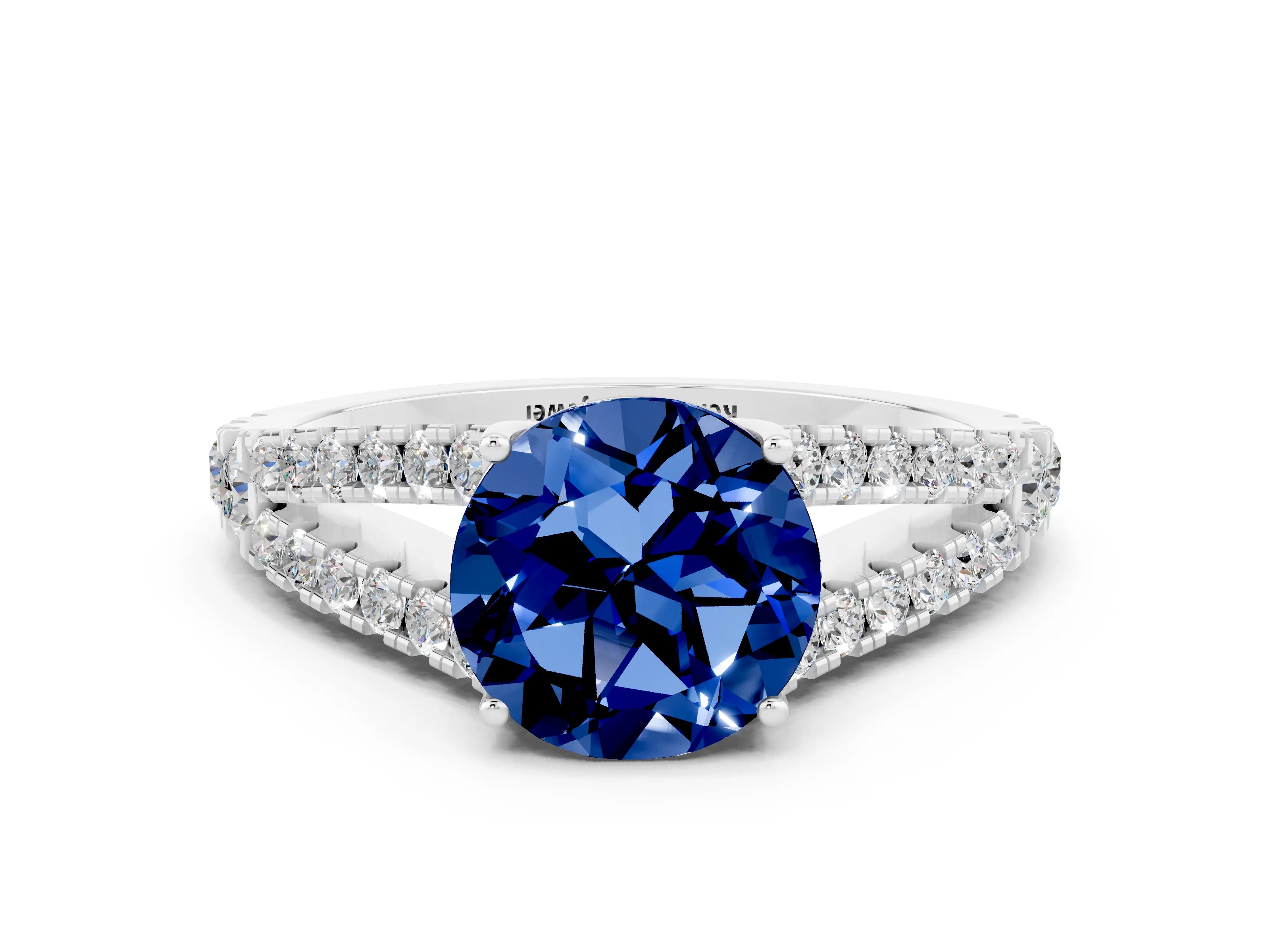 White gold Round Cut Cut Split Shank Pave Diamond Engagement Ring with Four-Prong Setting