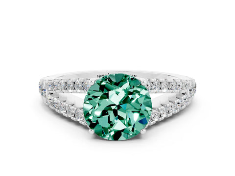 White gold Round Cut Cut Split Shank Pave Diamond Engagement Ring with Four-Prong Setting