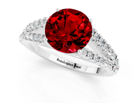 White gold Round Cut Cut Split Shank Pave Diamond Engagement Ring with Four-Prong Setting_1