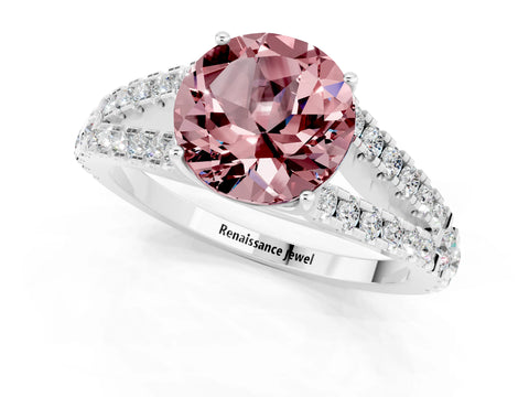 White gold Round Cut Cut Split Shank Pave Diamond Engagement Ring with Four-Prong Setting_1