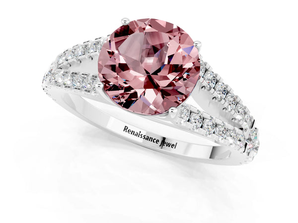 Platinum Round Cut Cut Split Shank Pave Diamond Engagement Ring with Four-Prong Setting