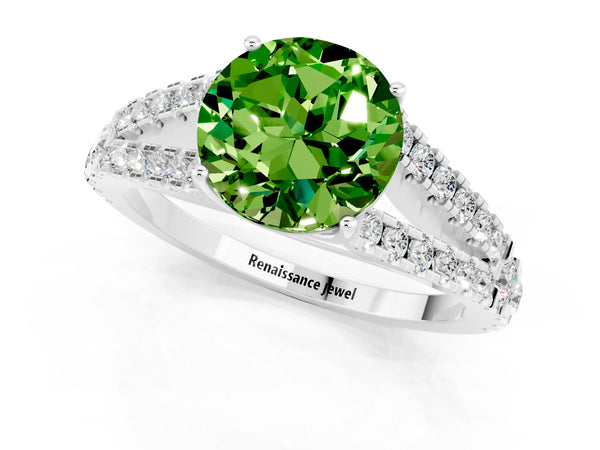 Silver Round Cut Cut Split Shank Pave Diamond Engagement Ring with Four-Prong Setting